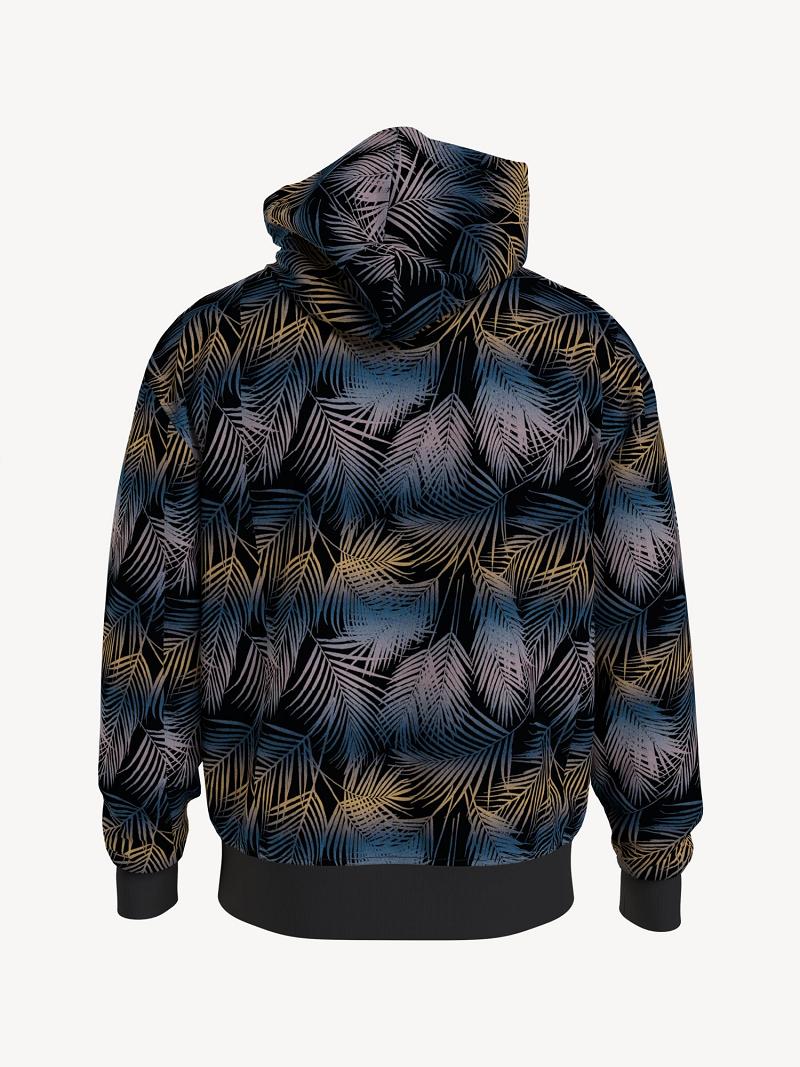 Férfi Tommy Hilfiger Tonal palm leaves Hoodies Fekete Színes | HU 1253ILH